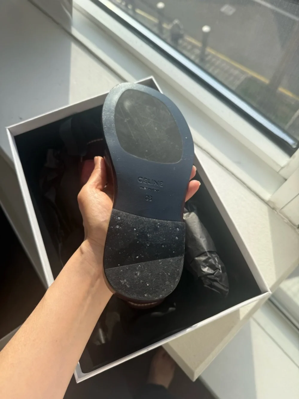 Celine Burgundy Leather Cross-Strap Slides - Picture 5 of 9